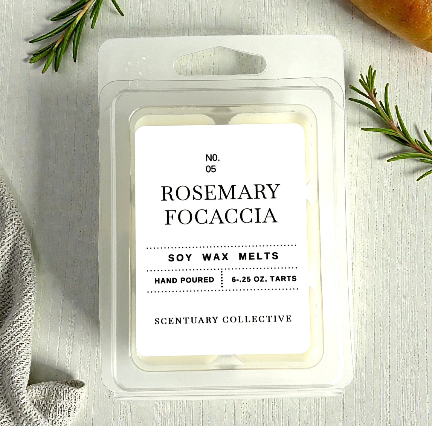 Rosemary Focaccia Soy Wax Melts – Herbaceous Rosemary & Warm Olive Bread Aroma