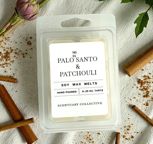 Palo Santo & Patchouli Soy Wax Melts – Grounding, Earthy, Warm Woods