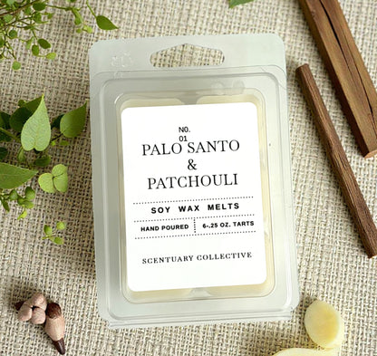 Palo Santo & Patchouli Soy Wax Melts – Grounding, Earthy, Warm Woods