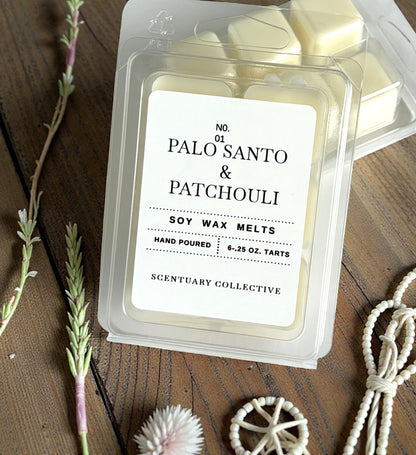 Palo Santo & Patchouli Soy Wax Melts – Grounding, Earthy, Warm Woods